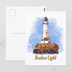 Carte Postale Aquarelle du phare de Boston - Massachusetts