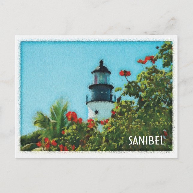 Carte Postale Aquarelle du phare de Sanibel Florida (Devant)