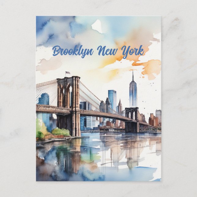 Carte Postale Aquarelle du pont Brooklyn (Devant)
