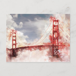 Carte Postale Aquarelle du pont du Golden Gate de San Francisco