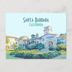 Carte Postale Aquarelle du tribunal de Santa Barbara en Californ