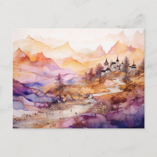 Carte postale aquarelle du village fantaisiste