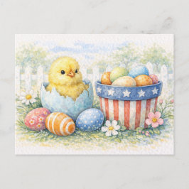 Carte postale aquarelle d'un mignon poussin de Pâq