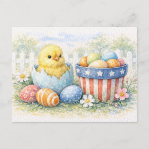 Carte postale aquarelle d'un mignon poussin de Pâq