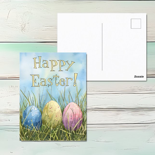Carte Postale Aquarelle Easter Egg Trio (Watercolor Easter Egg Trio Postcard.)