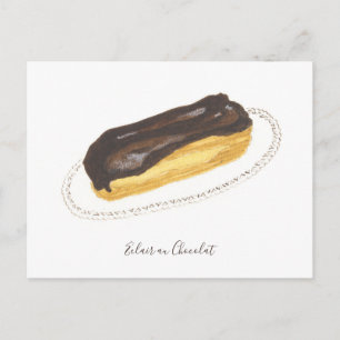 Carte Postale Aquarelle Éclair au Chocolat