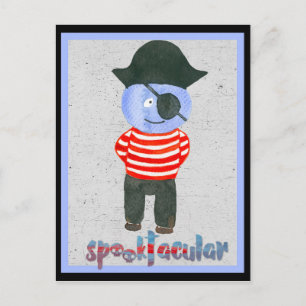 Carte Postale Aquarelle éffrayante Halloween Pirate