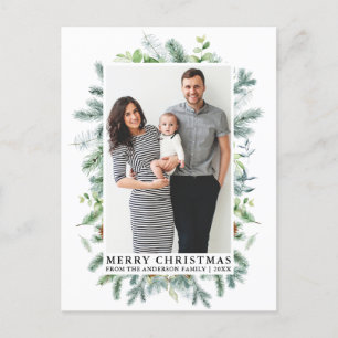 Carte Postale Aquarelle Elegant cadre de pin Noël de famille