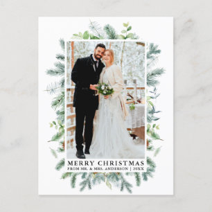 Carte Postale Aquarelle Elegant Frame de pin Mariage Noël