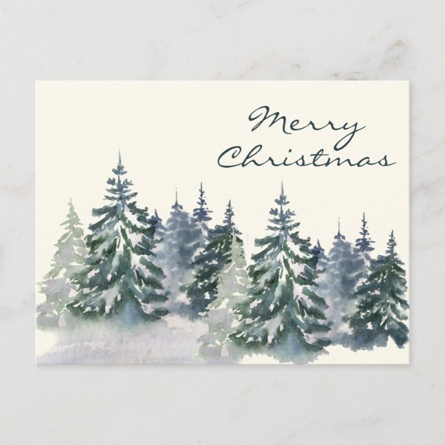 Carte Postale Aquarelle élégante sapin de Noël Forêt verte (Devant)