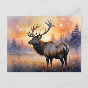 Carte Postale Aquarelle Elk au lever du soleil