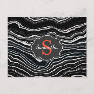 Carte Postale Aquarelle en marbre noir dramatique Monogramme tex