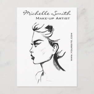 Carte Postale Aquarelle encre noir et blanc maquillage femme