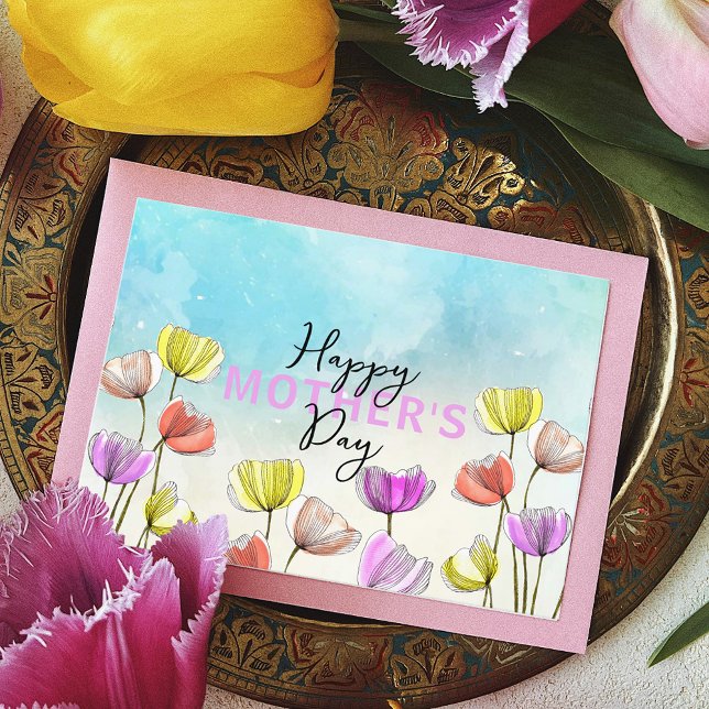 Carte Postale Aquarelle et encre Tulipes artistiques Fête des mè (Créateur téléchargé)