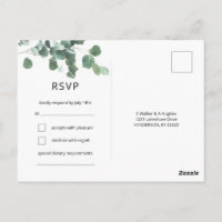 Aquarelle Eucalyptus Feuilles RSVP police moderne