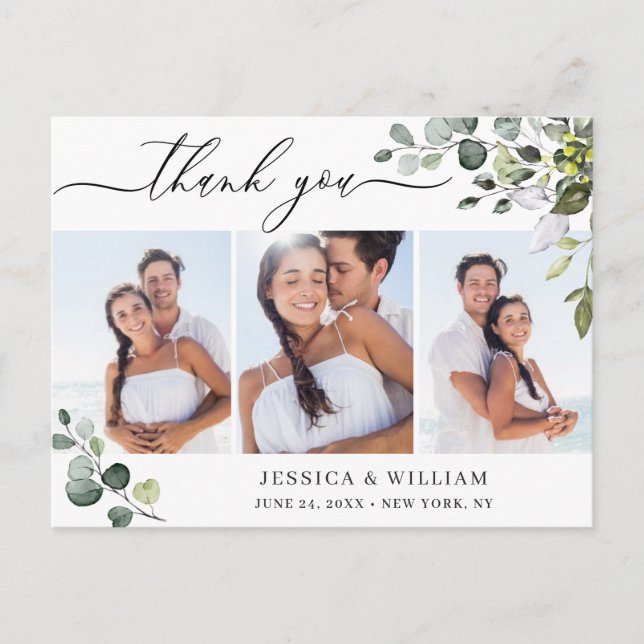 Carte Postale Aquarelle Eucalyptus Mariage 3 Merci photo (Devant)