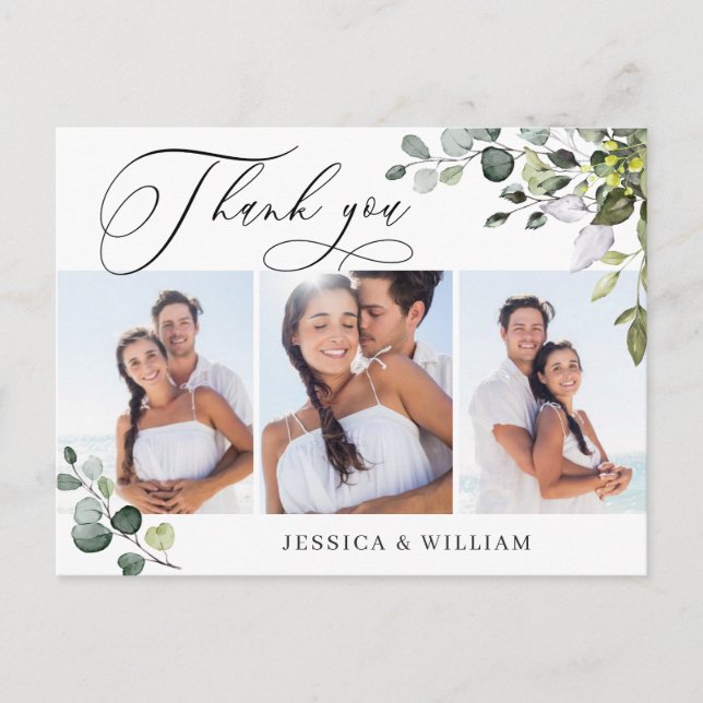 Carte Postale Aquarelle Eucalyptus Mariage 3 Merci photo (Devant)