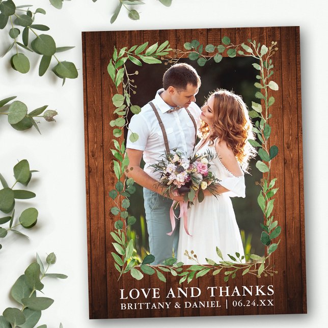 Carte Postale Aquarelle Eucalyptus Mariage Amour Merci Bois (Customize to change text size or text style.)