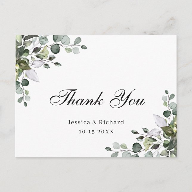 Carte postale aquarelle eucalyptus Merci (Devant)