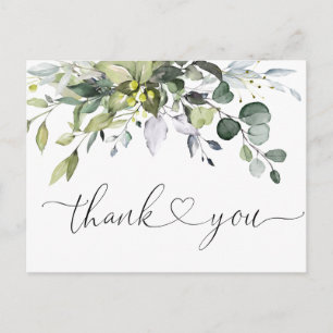 Carte Postale Aquarelle Eucalyptus Merci Mariage vert