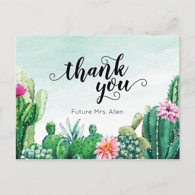 Carte Postale Aquarelle Fête des mariées succulente Merci plat (Devant)