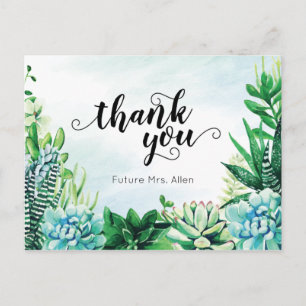 Carte Postale Aquarelle Fête des mariées succulente Merci plat