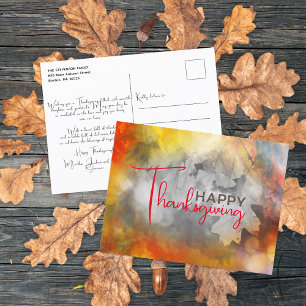 Carte Postale Aquarelle Feuille D'automne Famille Action De Grâc