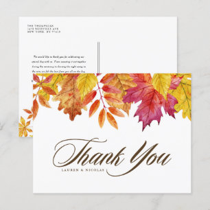 Carte Postale Aquarelle Feuille en chute Merci Mariage de automn