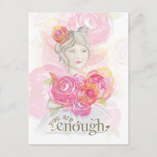 Carte Postale Aquarelle fille avec des fleurs _ Vous êtes assez