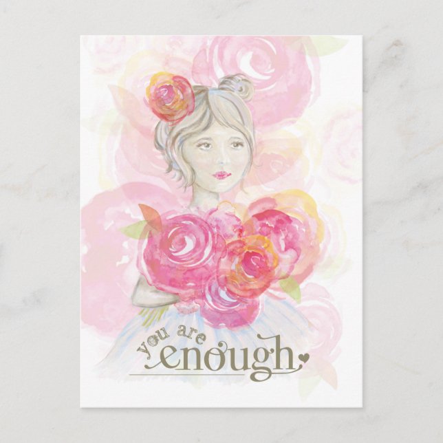 Carte Postale Aquarelle fille avec des fleurs _ Vous êtes assez (Devant)