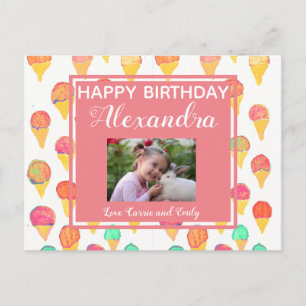 Carte Postale Aquarelle fille rose mignonne Joyeuse photo d'anni