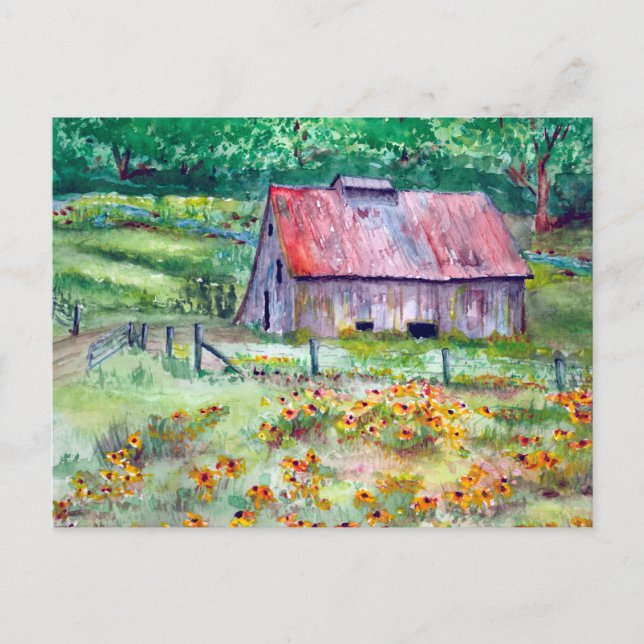 Carte Postale Aquarelle Fleur sauvage de la grange de Susans aux (Devant)