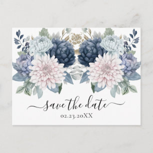 Carte Postale Aquarelle Fleurs bleu poussiéreux Enregistrer la d