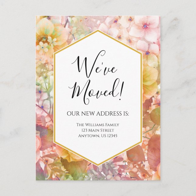 Carte postale aquarelle fleurs changement d'adress (Devant)