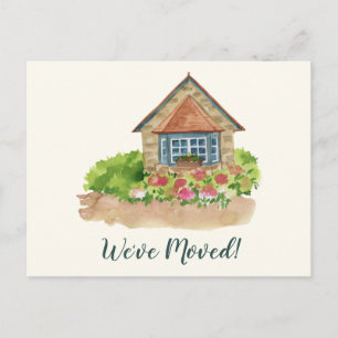 Carte Postale Aquarelle Fleurs de chalet Déménagé Nouvelle adres