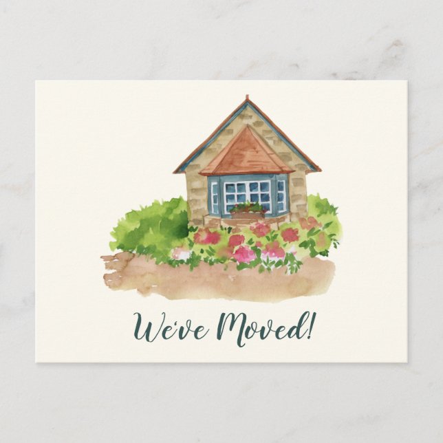 Carte Postale Aquarelle Fleurs de chalet Déménagé Nouvelle adres (Devant)