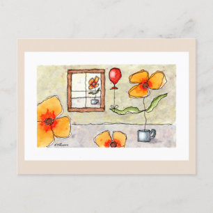 Carte postale Aquarelle Fleurs de fenêtre