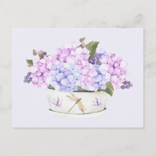 Carte Postale Aquarelle Fleurs d'hydrangée rose et violet