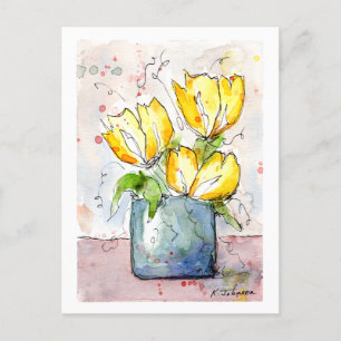 Carte postale Aquarelle Fleurs Jaunes