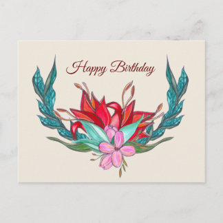 Carte Postale Aquarelle Fleurs Joyeux dessin d'anniversaire