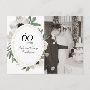 Carte Postale Aquarelle Floral Gold Photo 60e anniversaire