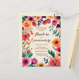 Carte Postale Aquarelle Floral Quinceañera PERSONNALISÉ