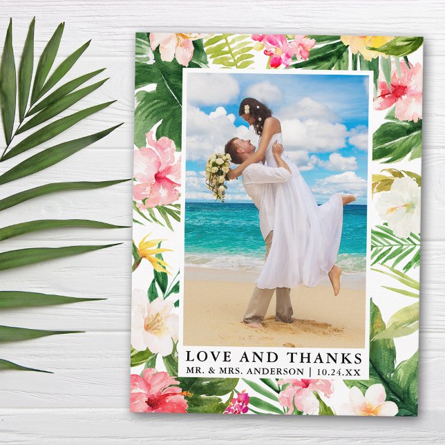 Carte Postale Aquarelle Floral Tropical Amour et Remerciements (Customize to change text size, color or text style.)