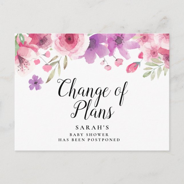 Carte Postale Aquarelle florale baby shower reportée (Devant)