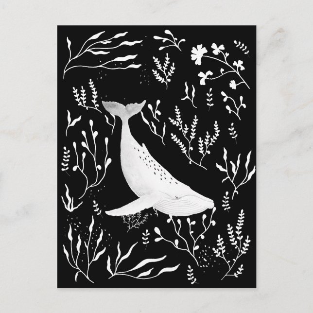 Carte Postale Aquarelle florale baleine à bosse (Devant)