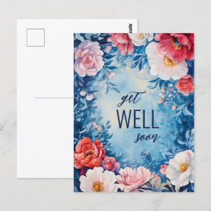 Carte Postale Aquarelle florale bleu rose S'AVÉRER BIENTÔT PERSO
