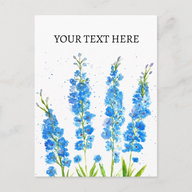 Carte Postale Aquarelle florale de delphinium bleu élégant rusti (Devant)