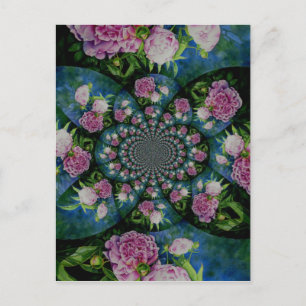 Carte Postale Aquarelle florale de pivoine rose blanc