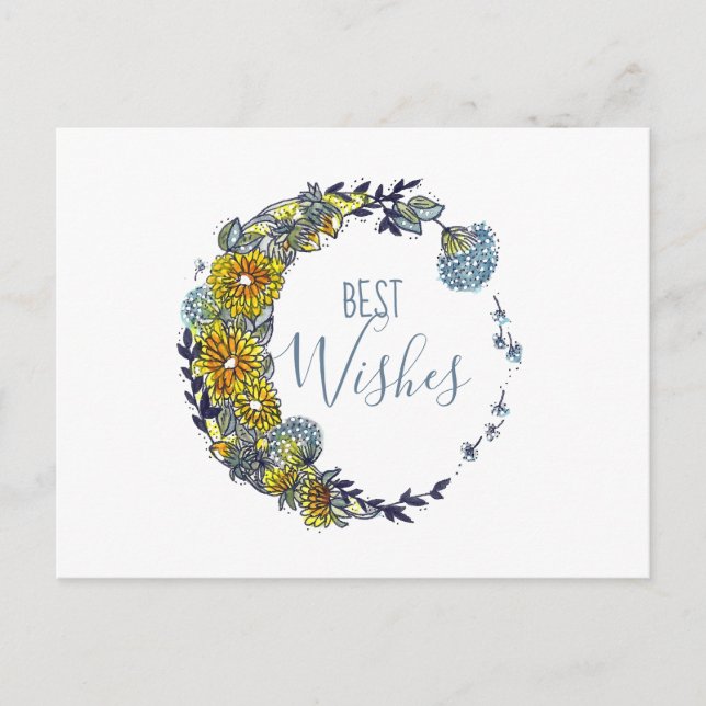 Carte Postale Aquarelle florale des meilleurs voeux (Devant)