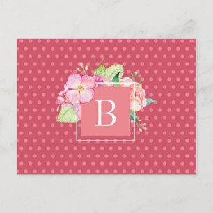 Carte Postale Aquarelle Florale Initiale Personnalisée Points Ro